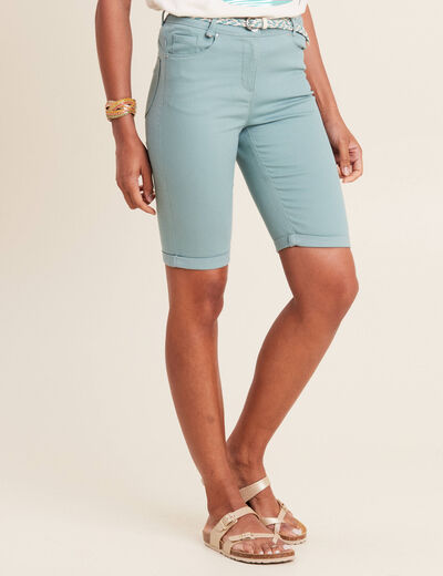Bermuda ajusté ceinturé bleu canard femme