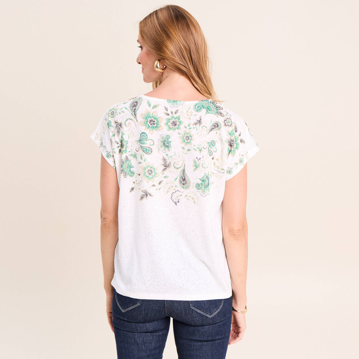 T-shirt col V ecru femme