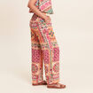 Pantalon large taille haute rose femme