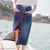 Jupe longue droite en jean denim stone femme