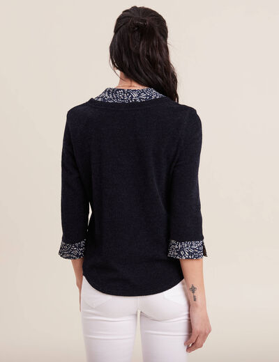 T-shirt manches 3/4 2-en-1 bleu marine femme