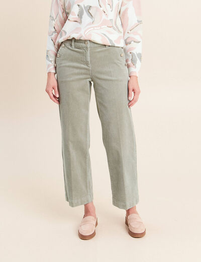 Pantalon large velours c&ocirc;tel&eacute; vert clair femme