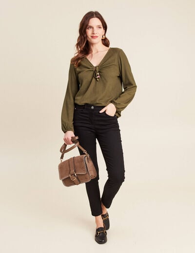 Blouse manches longues vert olive femme