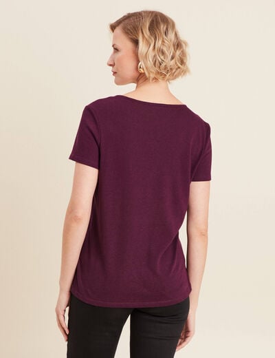 T-shirt manches courtes col en V violet foncé femme
