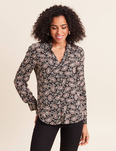 Chemise cintr&eacute;e manches longues fluide noir femme