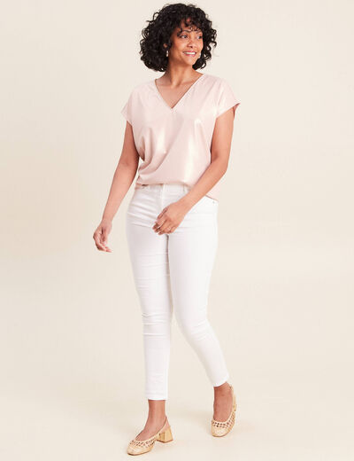 T-shirt col V manches courtes vieux rose femme