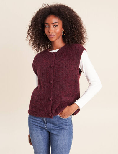 Gilet col rond bordeaux femme
