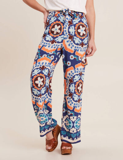 Pantalon large fluide bleu femme