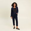 Pantalon coupe mom en velours bleu femme
