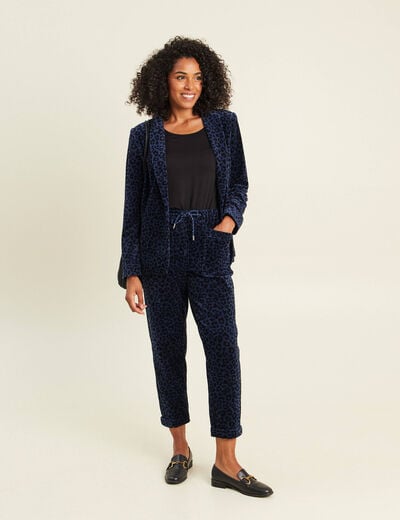 Pantalon coupe mom en velours bleu femme