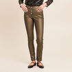 Pantalon ajust&eacute; taille bascul&eacute;e enduit vert kaki femme