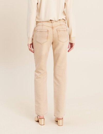 Jean taille bascul&eacute;e denim beige femme