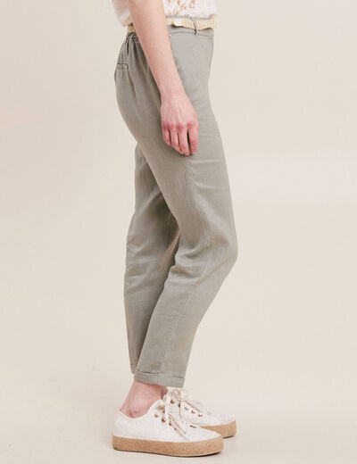 Pantalon flou ceinturé vert clair femme