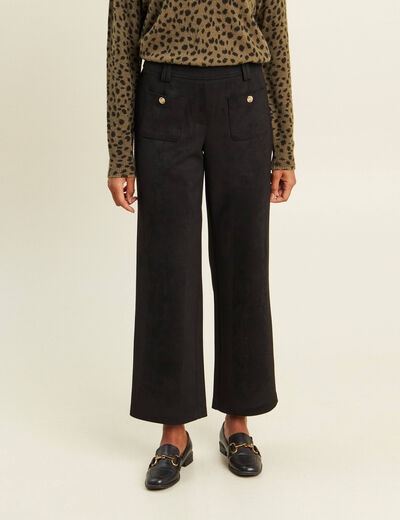 Pantalon aspect daim noir femme