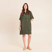Robe droite courte col chemise vert kaki femme
