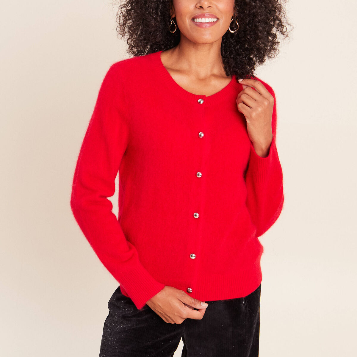 Gilet col rond rouge femme
