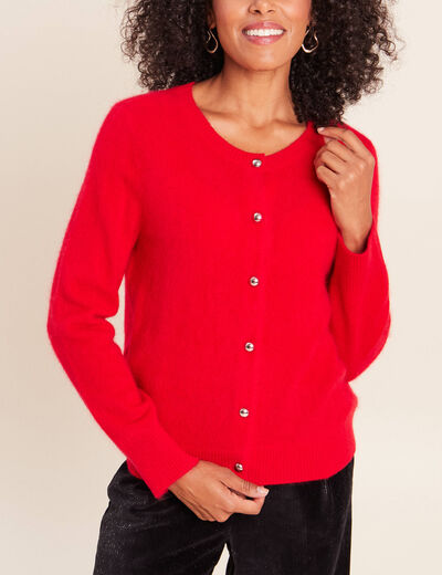 Gilet col rond rouge femme