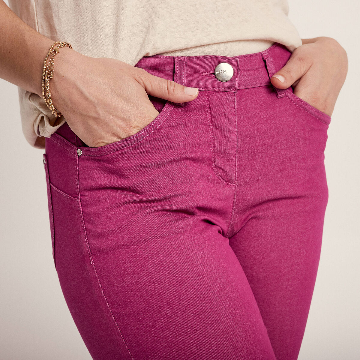 Pantacourt droit taille standard rose fushia femme