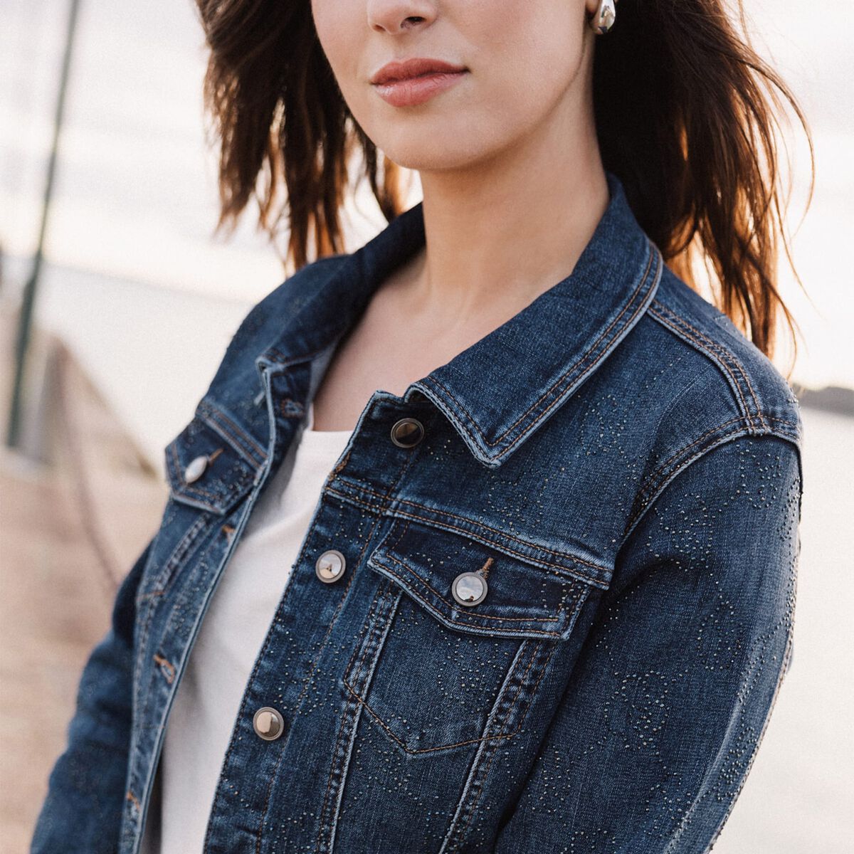 Veste en jeans strass denim stone femme