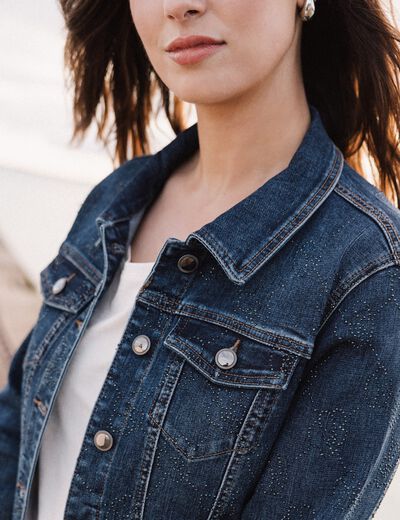 Veste en jeans strass denim stone femme