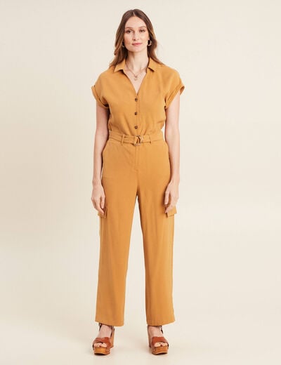 Combinaison pantalon fluide camel femme