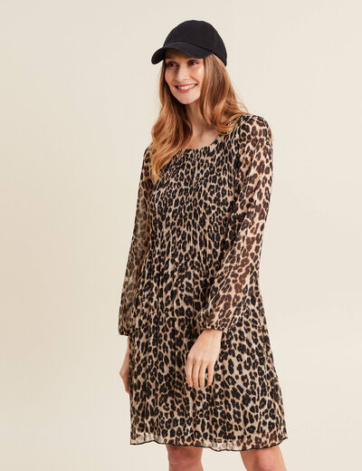 Robe évasée plissée creme femme
