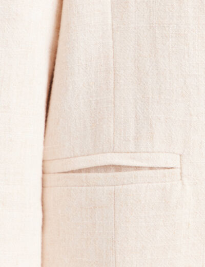 Blazer droit long manches 3/4 doubl&eacute; beige femme