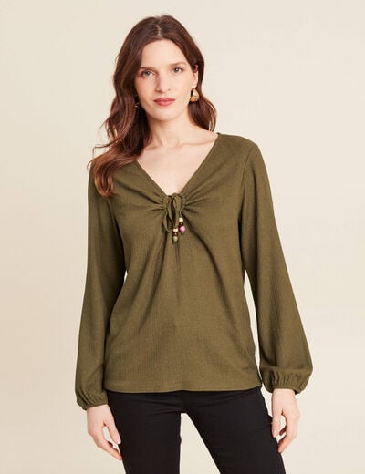 Blouse manches longues vert olive femme