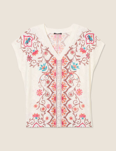 T-shirt manches courtes ecru femme