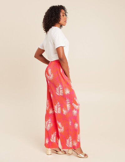 Pantalon coupe large taille haute pliss&eacute; rouge femme