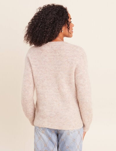 Pull droit col rond manches longues creme femme