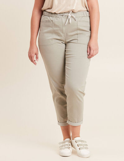 Pantalon coupe droite à coulisse vert clair femme