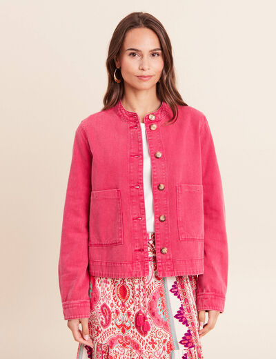 Veste ample courte en jean rose fushia femme