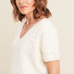Pull col V manches courtes ecru femme
