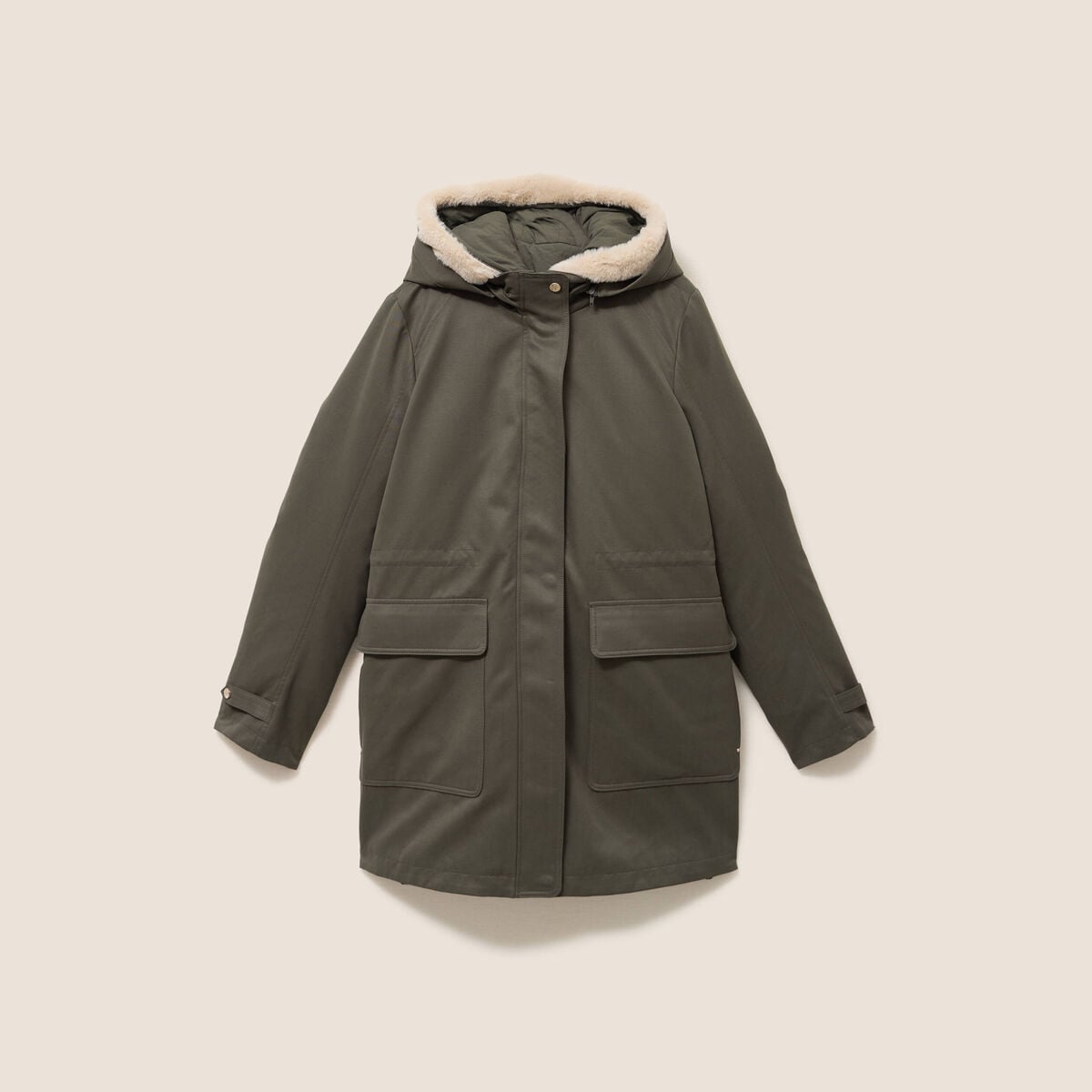 Parka cintr&eacute;e 4 en 1 avec capuche vert kaki femme