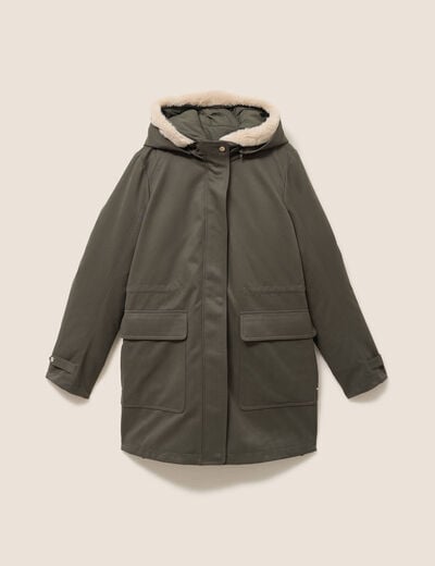Parka cintr&eacute;e 4 en 1 avec capuche vert kaki femme