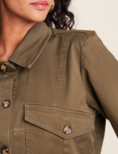 Veste droite boutonnée vert olive femme