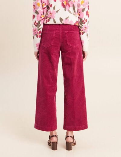 Pantalon large velours c&ocirc;tel&eacute; rouge fonc&eacute; femme
