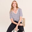T-shirt droit broderie manches courtes bleu femme