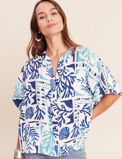 Chemise ample manches courtes fluide bleu femme