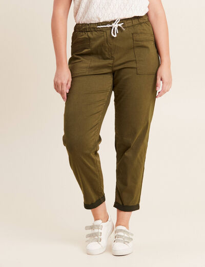 Pantalon coupe droite à coulisse vert olive femme