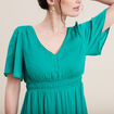 Robe longue &eacute;vas&eacute;e satin bleu turquoise femme