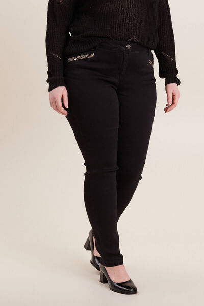 Jean ajusté avec sequins noir femme