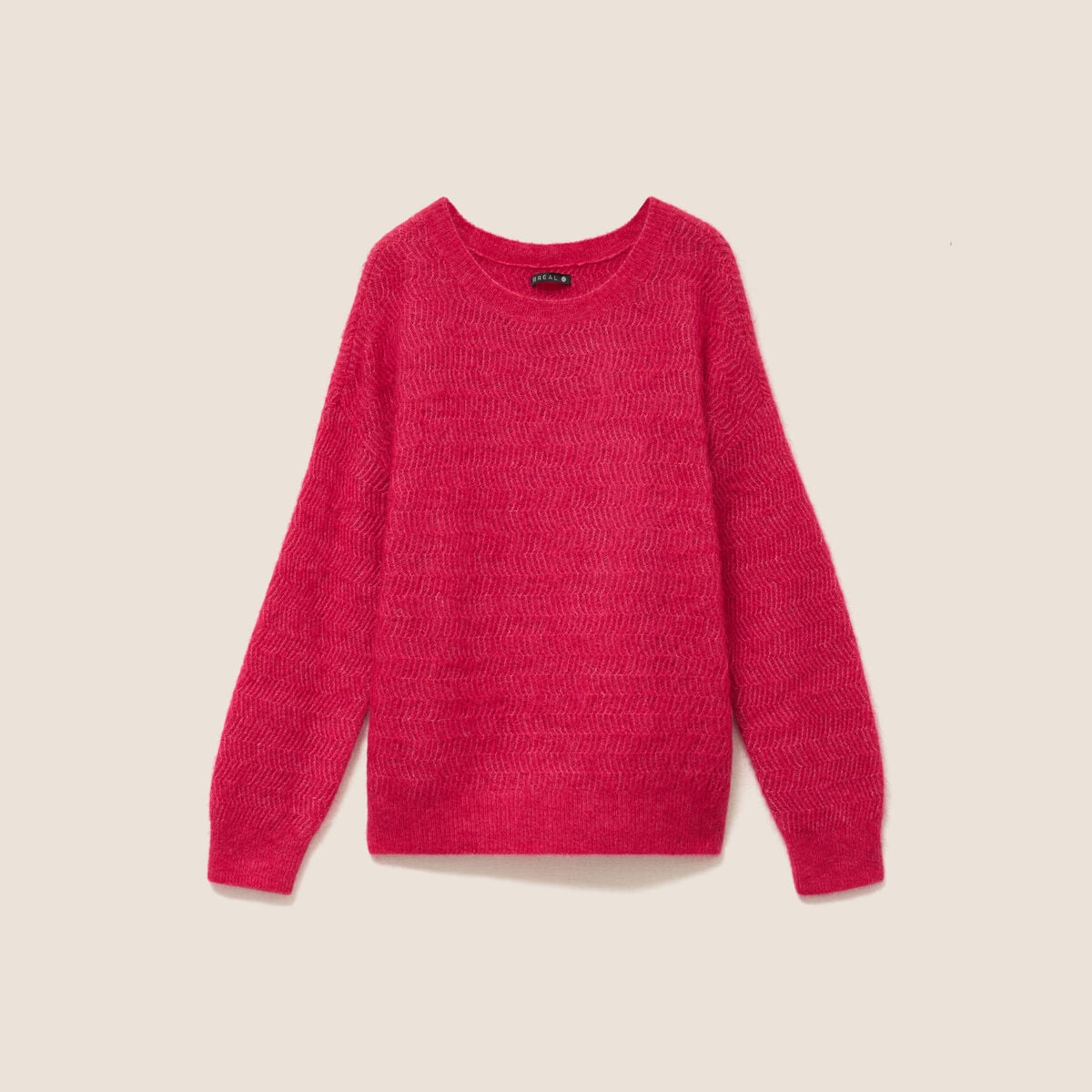 Pull droit col rond manches longues rose femme