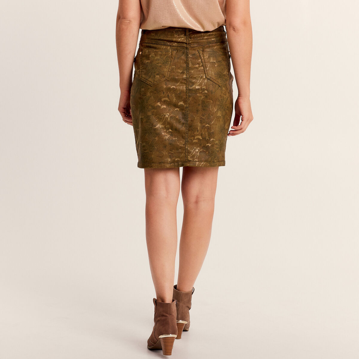 Jupe droite r&eacute;versible couleur bronze femme
