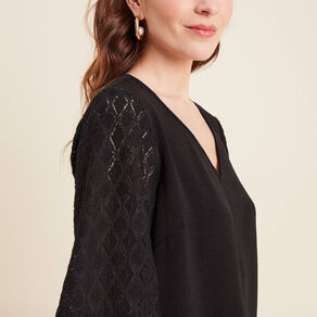 Blouse manches 3/4 noir femme