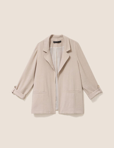 Veste longue droite col tailleur gris clair femme