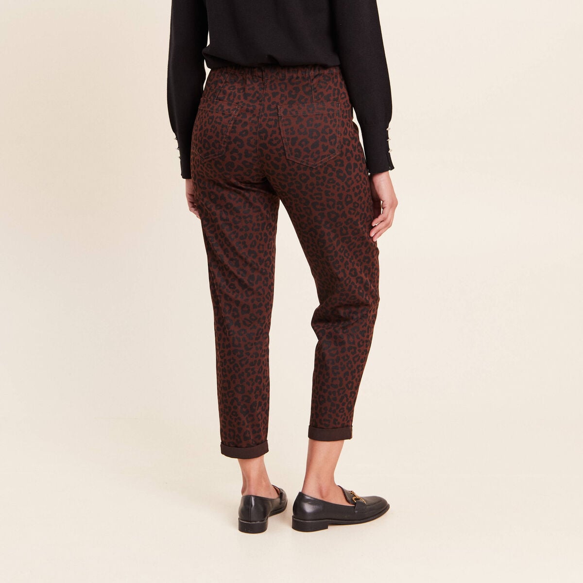 Pantalon coupe mom 7/8&egrave;me marron femme