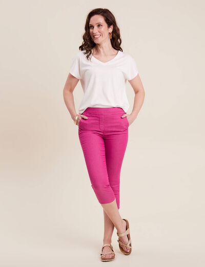 Pantacourt ajusté taille haute rose fushia femme