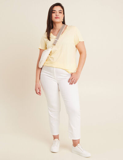 Pantalon droit taille haute 7/8ème blanc femme